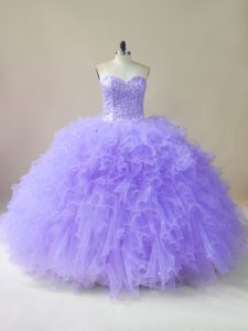 Noble Lavender Sleeveless Beading and Ruffles Floor Length 15 Quinceanera Dress