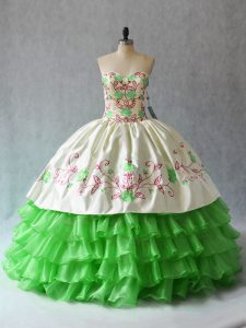 Colorful Sweetheart Neckline Embroidery and Ruffled Layers Sweet 16 Dress Sleeveless Lace Up