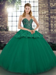 Great Green Sweetheart Neckline Beading and Appliques Quinceanera Gowns Sleeveless Lace Up