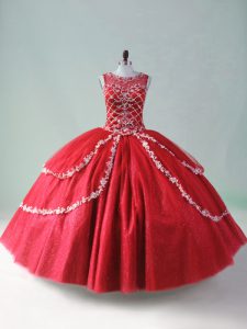 Red Sweet 16 Dresses Sweet 16 and Quinceanera with Beading and Appliques Scoop Sleeveless Zipper