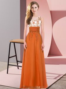 Chiffon Scoop Sleeveless Backless Appliques Quinceanera Dama Dress in Orange Red