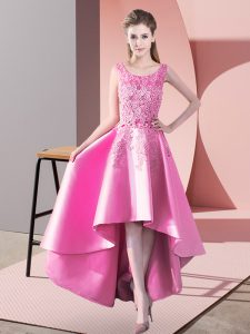 A-line Vestidos de Damas Rose Pink Scoop Satin Sleeveless High Low Zipper
