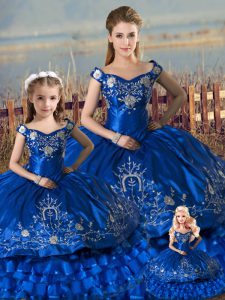 Sweet Royal Blue Vestidos de Quinceanera Sweet 16 and Quinceanera with Beading and Ruffles Off The Shoulder Sleeveless Lace Up