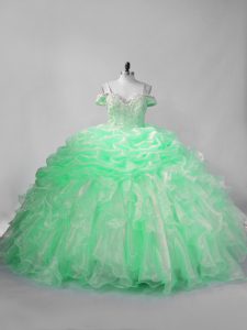 Inexpensive Sleeveless Beading and Pick Ups Lace Up Sweet 16 Quinceanera Dress with Apple Green