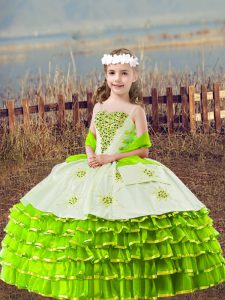 Ball Gowns Little Girls Pageant Dress Yellow Green Straps Organza Sleeveless Floor Length Lace Up
