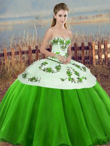 Sweet Green Lace Up Quinceanera Dress Embroidery and Bowknot Sleeveless Floor Length