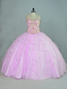 Best Selling Lilac Lace Up Straps Ruffles Sweet 16 Dress Tulle Sleeveless