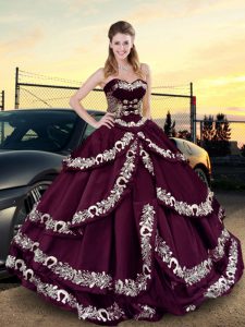 Purple Lace Up Quinceanera Dresses Embroidery and Ruffled Layers Sleeveless