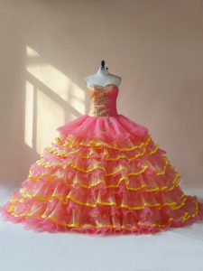 Fantastic Sleeveless Lace Up Beading and Ruching Vestidos de Quinceanera
