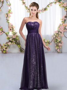 Trendy Sleeveless Chiffon and Sequined Floor Length Lace Up Dama Dress for Quinceanera in Dark Purple with Sequins