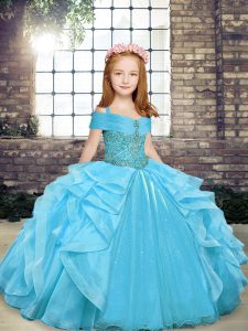 Excellent Sleeveless Lace Up Floor Length Beading and Ruffles Pageant Dress Toddler