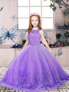 Fashionable Scoop Sleeveless Tulle Little Girl Pageant Gowns Lace and Appliques Backless