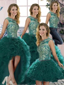 Fabulous Peacock Green Sleeveless Organza Lace Up Vestidos de Quinceanera for Military Ball and Sweet 16 and Quinceanera