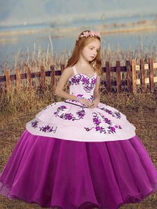 Best Fuchsia Straps Neckline Embroidery Pageant Dress Wholesale Sleeveless Lace Up