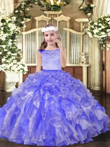 Beauteous Sleeveless Floor Length Beading Zipper Little Girls Pageant Dress Wholesale with Lavender