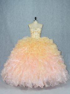 Exquisite Multi-color Organza Lace Up Sweetheart Sleeveless Floor Length Sweet 16 Dress Beading and Ruffles