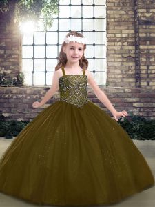 Best Brown Sleeveless Beading Floor Length Little Girl Pageant Dress
