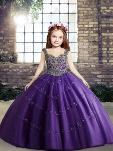 Perfect Tulle Sleeveless Floor Length Winning Pageant Gowns and Beading