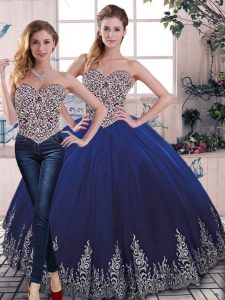 Fitting Royal Blue Sweet 16 Dresses Sweet 16 and Quinceanera with Beading and Embroidery Sweetheart Sleeveless Lace Up