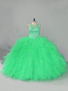Romantic Green Sweet 16 Quinceanera Dress Sweet 16 and Quinceanera with Beading and Ruffles Scoop Sleeveless Lace Up