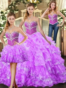 Dazzling Sweetheart Sleeveless Lace Up Ball Gown Prom Dress Lilac Organza