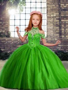Floor Length Green Pageant Dress Off The Shoulder Sleeveless Lace Up