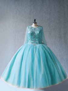 Long Sleeves Lace Up Floor Length Beading Quinceanera Gown