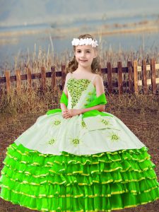 Sleeveless Lace Up Floor Length Beading and Embroidery and Ruffled Layers Custom Made Pageant Dress