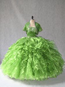 Sexy Strapless Sleeveless Organza Quinceanera Dresses Beading and Ruffles Lace Up