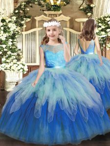 Tulle Scoop Sleeveless Backless Lace and Ruffles Girls Pageant Dresses in Multi-color