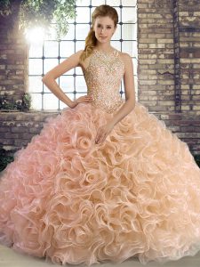 Adorable Floor Length Ball Gowns Sleeveless Peach 15 Quinceanera Dress Lace Up