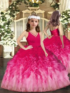 Classical Sleeveless Floor Length Ruffles Zipper Little Girl Pageant Dress with Multi-color