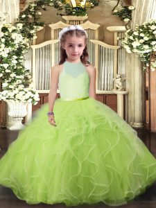 Excellent Yellow Green Tulle Backless Little Girls Pageant Dress Sleeveless Floor Length Ruffles