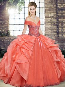 Floor Length Ball Gowns Sleeveless Orange Red 15th Birthday Dress Lace Up