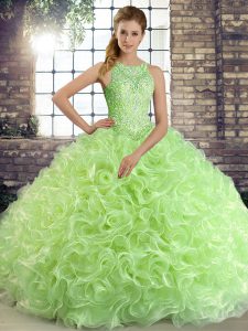 Vintage Ball Gowns Sweet 16 Dress Scoop Fabric With Rolling Flowers Sleeveless Floor Length Lace Up