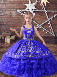 Sleeveless Embroidery and Ruffled Layers Lace Up Kids Pageant Dress