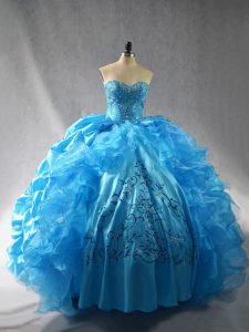 Fancy Sleeveless Lace Up Floor Length Embroidery and Ruffles Sweet 16 Dress