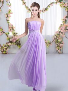 Glamorous Beading Vestidos de Damas Lavender Lace Up Sleeveless Sweep Train