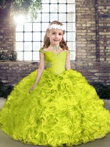 Floor Length Lace Up Pageant Dress Womens Yellow Green for Party and Wedding Party with Beading