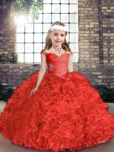 Straps Sleeveless Organza and Fabric With Rolling Flowers Little Girls Pageant Dress Wholesale Beading Lace Up