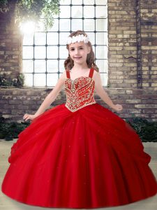 Red Sleeveless Beading Floor Length Pageant Gowns For Girls