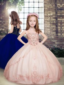 Latest Tulle Sleeveless Floor Length Child Pageant Dress and Beading