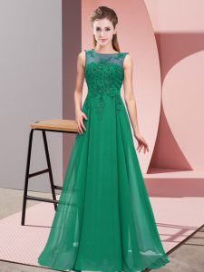 Glittering Dark Green Chiffon Zipper Scoop Sleeveless Floor Length Damas Dress Beading and Appliques