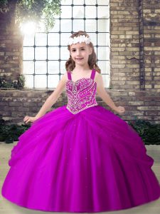 Floor Length Lace Up Winning Pageant Gowns Fuchsia for Party and Sweet 16 and Wedding Party with Beading and Pick Ups