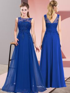 Noble Royal Blue Sleeveless Chiffon Zipper Damas Dress for Wedding Party