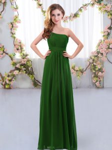 Eye-catching Dark Green Quinceanera Court Dresses Wedding Party with Ruching One Shoulder Sleeveless Zipper