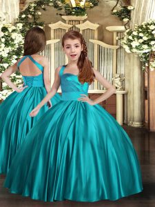 Stunning Sleeveless Lace Up Floor Length Ruching Pageant Gowns For Girls