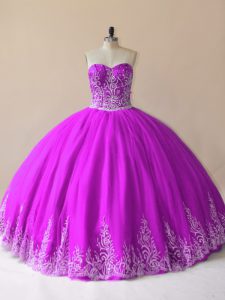 Purple Sleeveless Embroidery Floor Length Quinceanera Gown