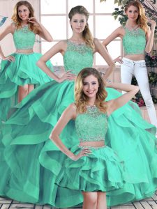 Dramatic Turquoise Sleeveless Tulle Zipper 15 Quinceanera Dress for Sweet 16 and Quinceanera