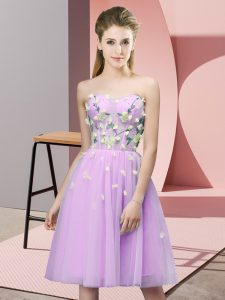 Lilac Tulle Lace Up Sweetheart Sleeveless Knee Length Court Dresses for Sweet 16 Appliques